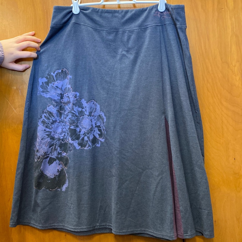 Life Is Goos Navy Blue Skirt with Floral Design
